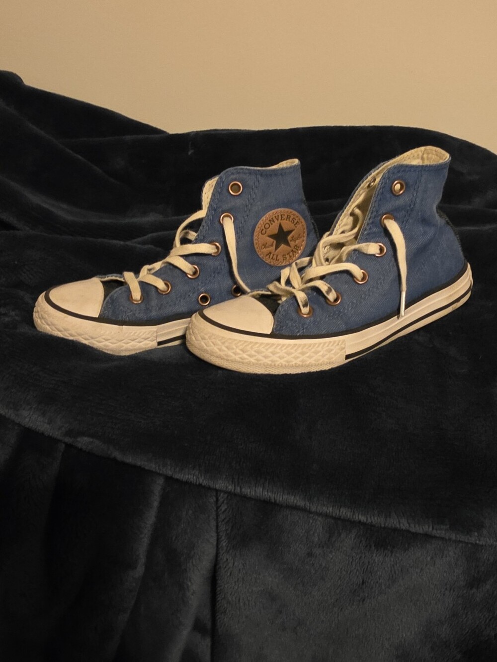Converse Kids Blue High-Top Sneakers with Tan Patch